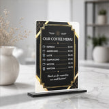 Black Rectangular Table Sign with Coffee Menu