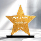 Front view of acrylic star plaque with Loyalty Award engraving, perfect for honoring loyalty and dedication. 