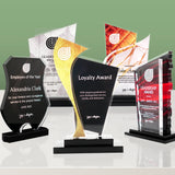 Collection of personalized awards on a reflective surface with a green gradient background with 8016 at the center