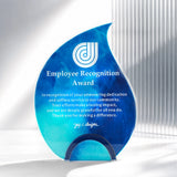 Front view of teardrop-shaped acrylic Employee Recognition Award plaque, ideal for recognizing outstanding service

