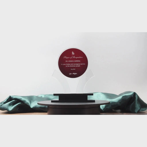 A 360 degree rotating video of the acrylic sports trophy award.